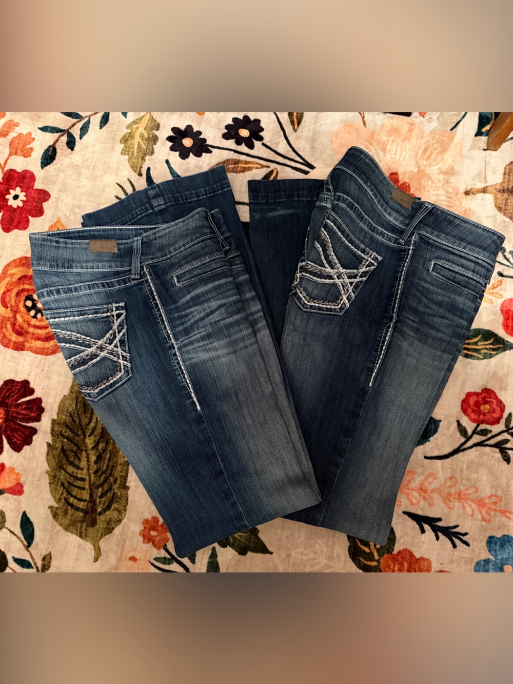 Ariat Dark Blue Boot Cut Jeans with Contrast Pocket Stitching